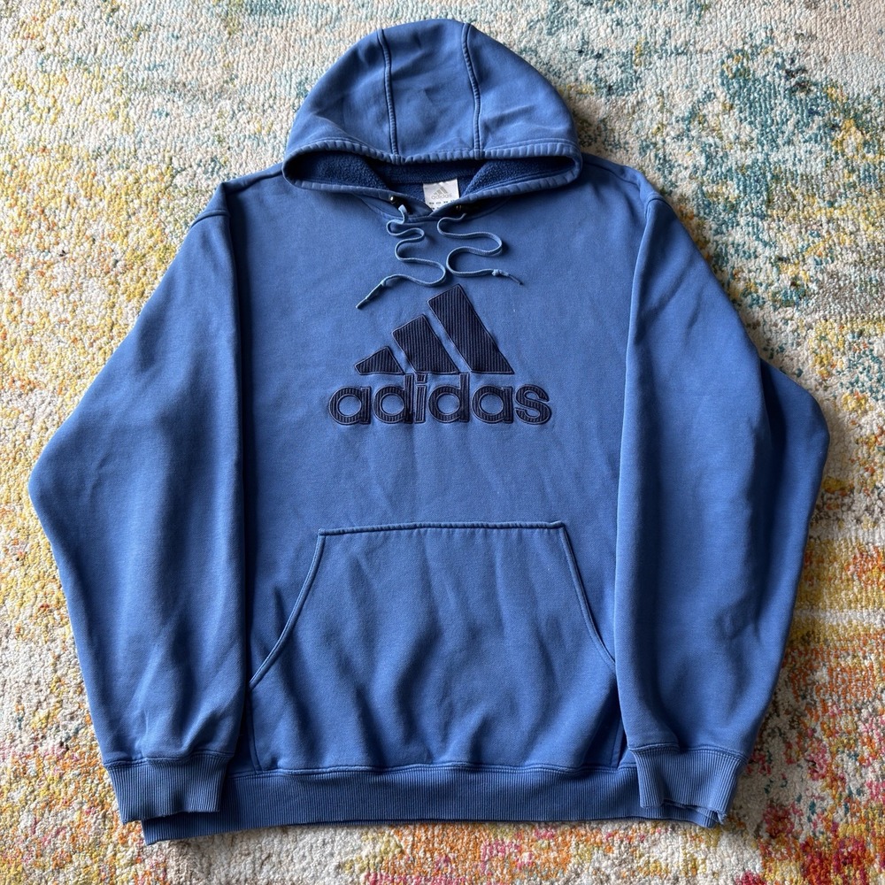 Vintage Y2K 2000s Adidas Center Big Logo Hoodie Mens XL Blue